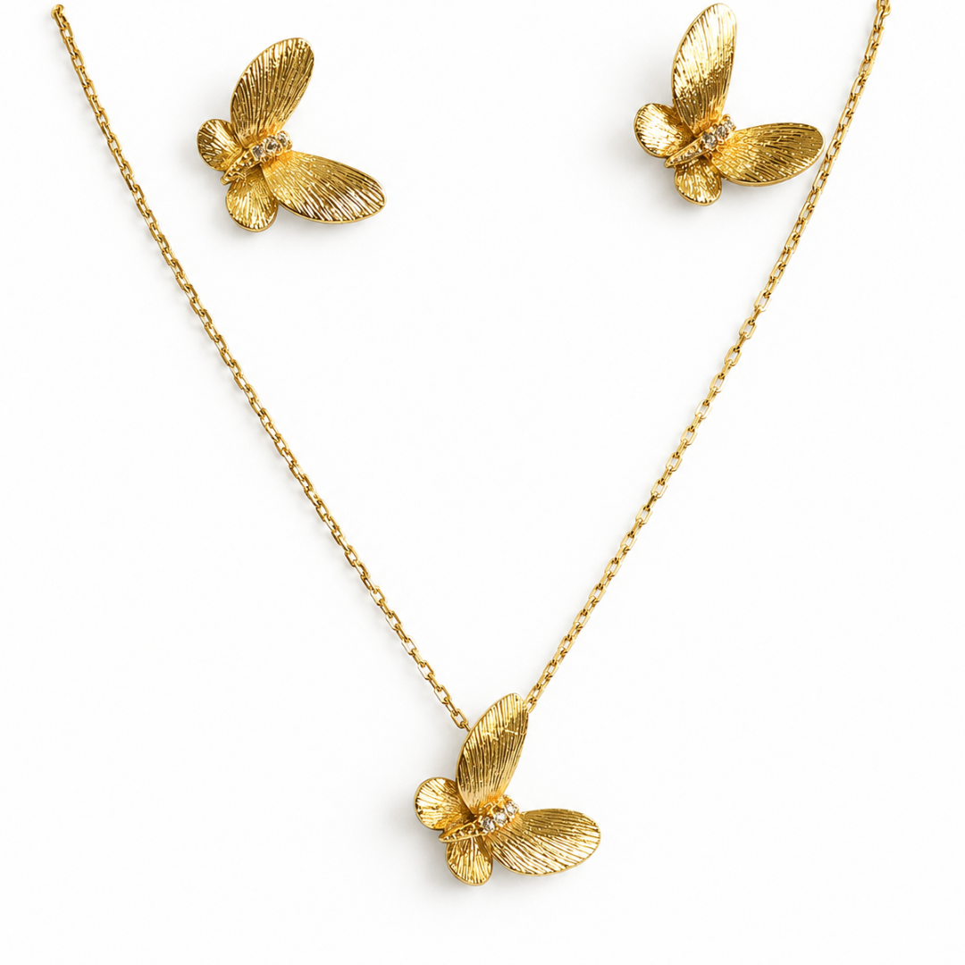 CONJUNTO BRINCO E COLAR BORBOLETA