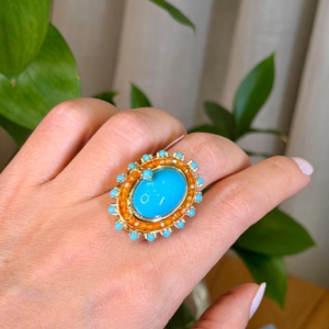 ANEL OVAL TURQUESA COM CITRINO