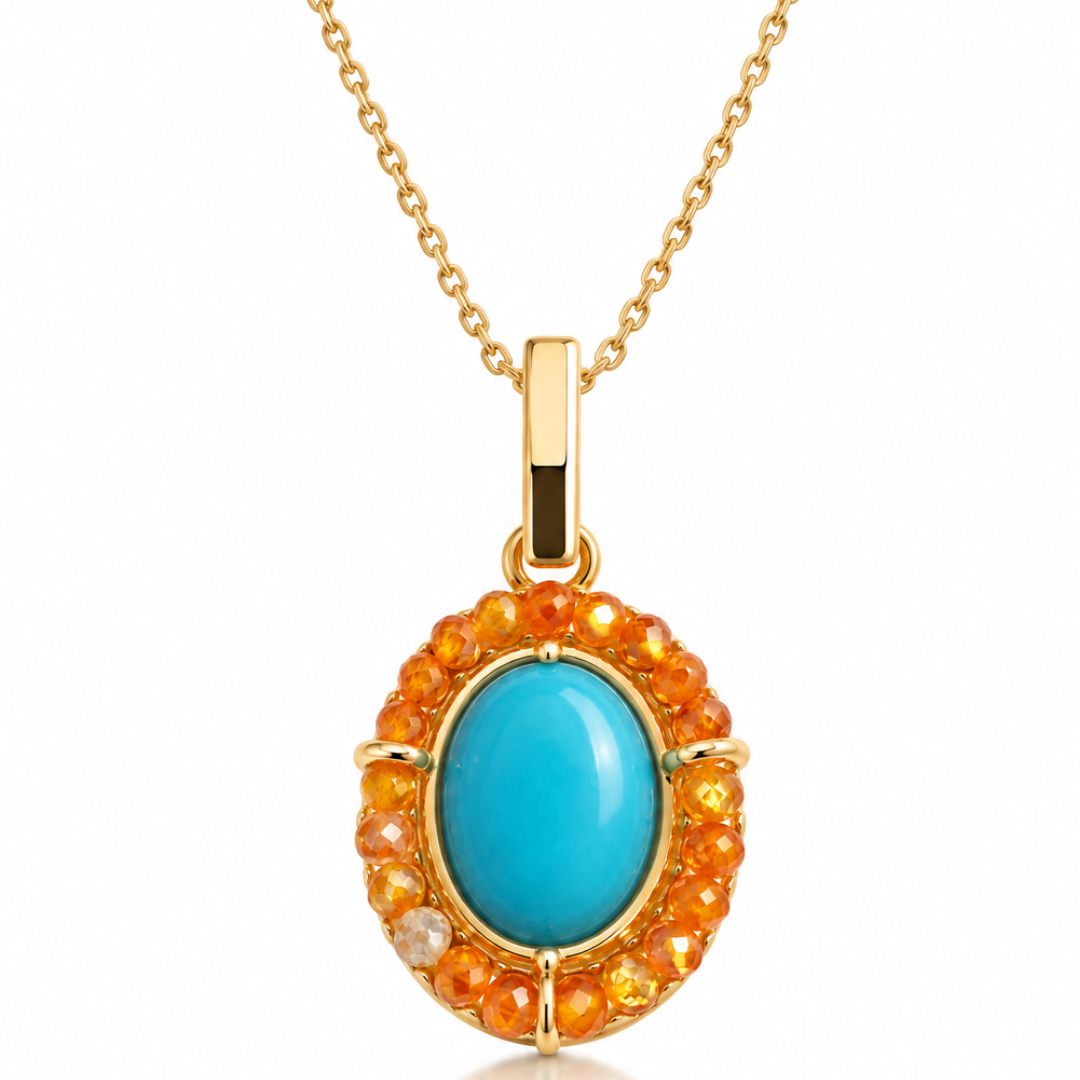 PINGENTE OVAL TURQUESA COM CITRINO